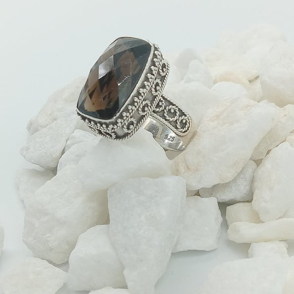 Bali Style Sterling Silver Smokey Quartz - Picture 5 of 12
